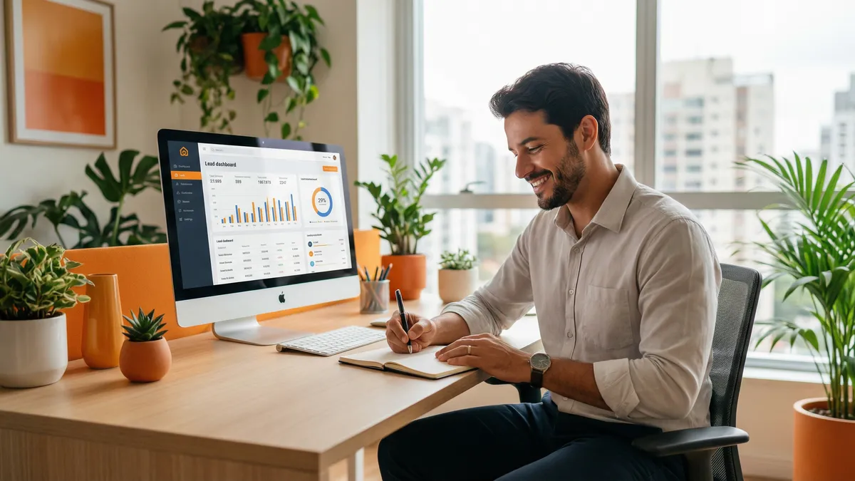 Profissional usando plataforma Captei em escritório